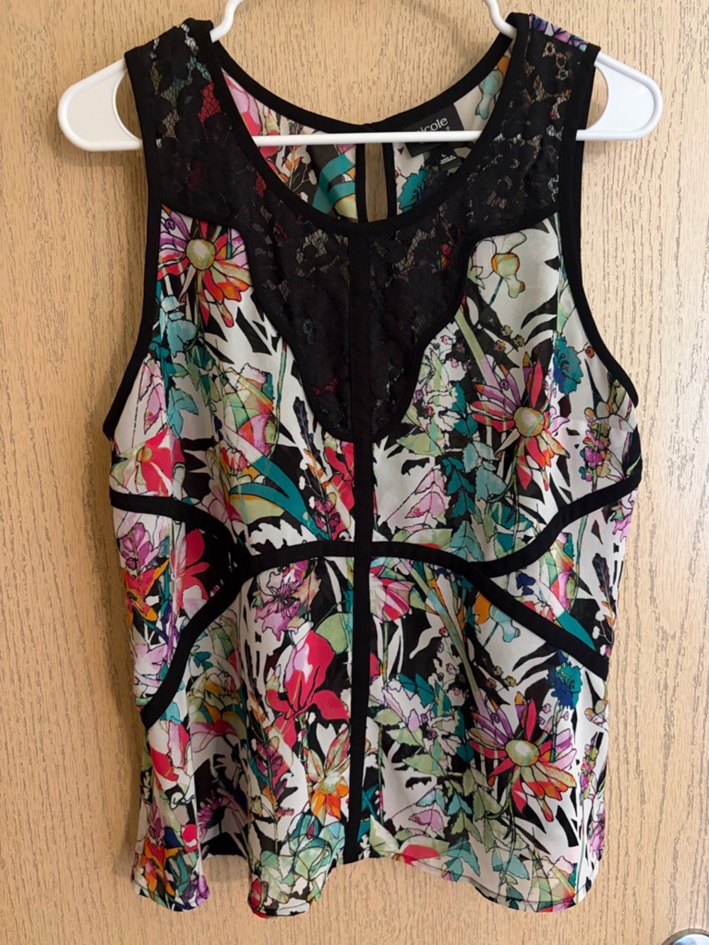 Nicole Miller Black-Trim Floral Lace Yoke Tank Top
